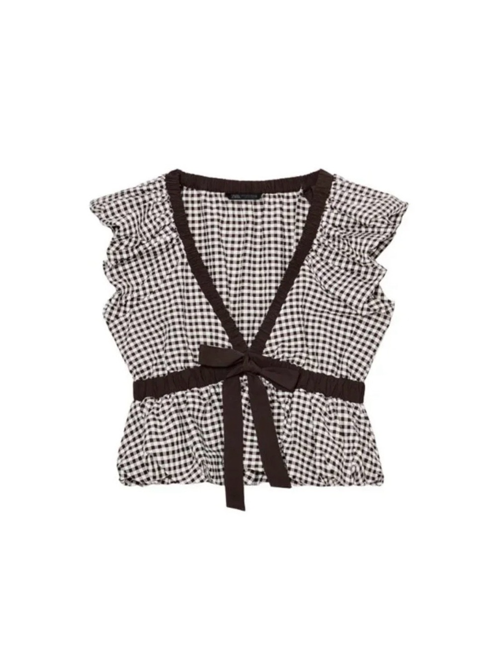 Zara Black and White Gingham Tie-Front Blouse